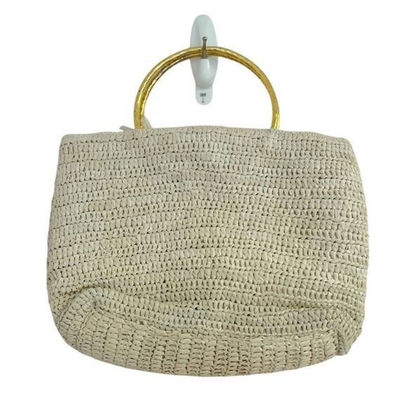 Cleobella Rocky Barnes Raffia Navy, Tan & Gold Handle Handbag - Picture 5 of 10